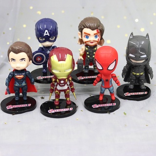 โมเดลฟิกเกอร์ Spiderman Iron Man Bat he Avengers Justice league Alliance Anak Patung ของเล่นสําหรับเด็ก 6 ชิ้น ต่อชุด