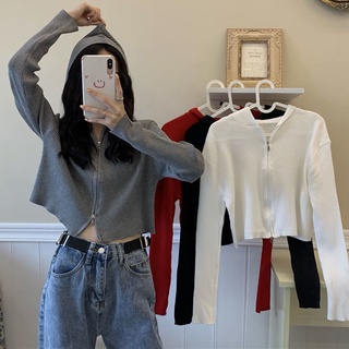 🔥🔥Hot Sale เสื้อคลุมสตรี เสื้อโค้ท เสื้อถัก Coatsตาข่ายสีแดงซิปคลุมด้วยผ้าแจ็คเก็ตแขนยาวเสื้อกันหนาวผู้หญิงฤดูใบไม้ร่วง2