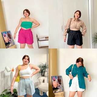 Mellow Shorts กางเกงขาสั้น เอวซิป 2 จีบหน้า - MerryChubbyHouse