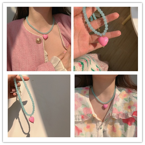 #สร้อยคอลูกปัด #เครื่องประดับสตรี #ของขวัญ #ลูกปัดสีชมพูฟ้า #เครื่องประดับแฟชั่น