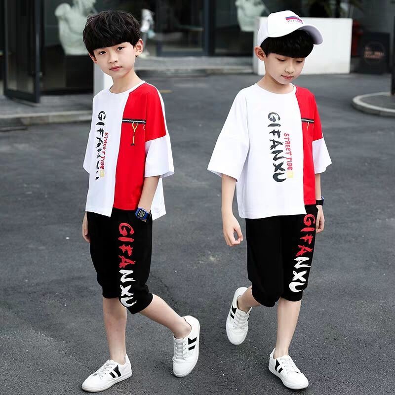🔥เกาหลีขายร้อน [เสื้อและกางเกง] 2021 แฟชั่นใหม่ชุดสูทเด็กแขนสั้นเด็กเกาหลี, เสื้อผ้าเด็กอินเทรนด์, เสื้อยืดกีฬาเด็กตัวใ