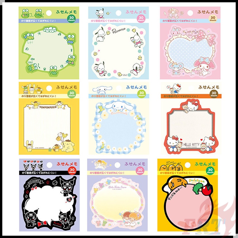 30 แผ่น / ชุด กระดาษโน้ตมีกาว Sanrio Q-2 สติกเกอร์กระดาษโน้ต ลายการ์ตูน Hello Kitty Little Twin Stars Gudetama Cinnamonroll My Melody PomPomPurin N Times สําหรับติดตกแต่ง