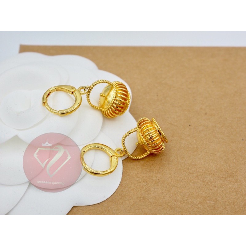 ต่างหูห่วงตะกร้าทอง หุ้มทอง24K ไม่แพ้ไม่ลอกไม่ดำ หาวงห้อยลายตะกร้า สีทอง