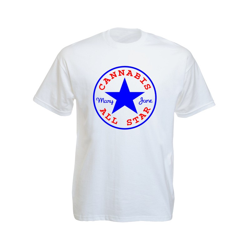 เสื้อยืดราสต้าTee-Shirt Converse All Star เสื้อยืดสีขาว/สีดำ ราสต้าและสัญลักษณ์ Converse All Star White/Black Tee-Shirt