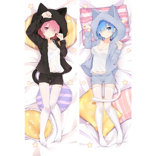 60x180 ซม. อะนิเมะ Re Zero Starting Life In Another World คอสเพลย์ Rem Emilia Ram Cat ปลอกหมอนกอดร่างกาย Prop