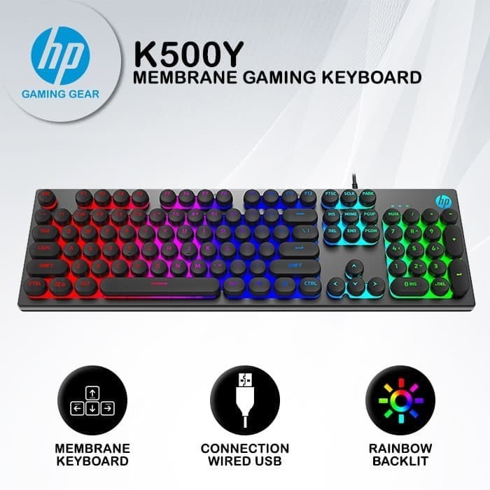 คีย์บอร์ดสําหรับเล่นเกมเมมเบรน HP K500Y RGB (Rubber Dump)