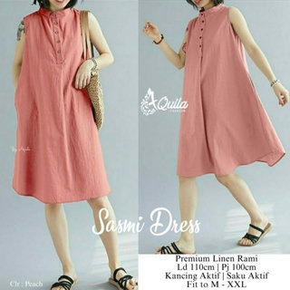 Sasmi Jumbo Midi Dress Premium Linen Hq คุณภาพดีที่สุด