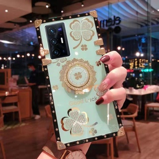 เคสโทรศัพท์ Vivo Y33s V23e 5G V21 V20 Pro V17 V15 S1Pro เพชรหรูหราเคสโทรศัพท์ทรงสี่เหลี่ยมพร้อมที่วางแหวน