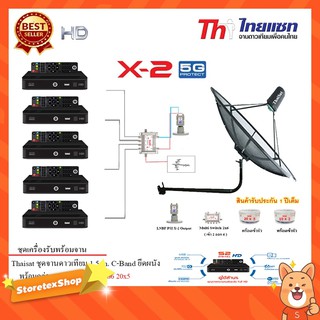 Thaisat C-Band 1.5 เมตร (ขางอยึดผนัง)+LNB PSI X-2 5G+Multi Switch iDeaSat 2x6+PSI S2x5+สายRG6 20เมตรx5+10เมตรx2