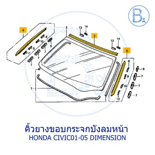 **อะไหล่แท้** คิ้วยางขอบกระจกบังลมหน้า HONDA CIVC01-05 DIMENSION