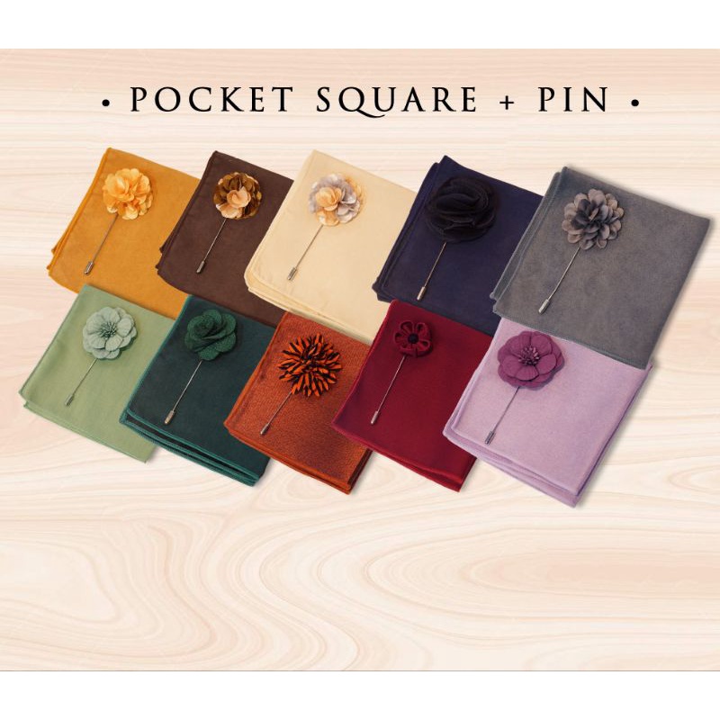 50สี เซ็ทผ้าเช็ดหน้าสูท+พิณติดปกสูท พร้อมส่ง!