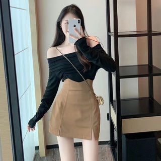 Ins super hot a-line skirt women s 2022 new fashion high waist slit bag hip short skirt trendy . รายละเอียดสินค้า