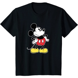 เสื้อยืดผ้าฝ้ายพรีเมี่ยม เสื้อยืด พิมพ์ลาย Disney Mickey Mouse Hands on Hips Pose