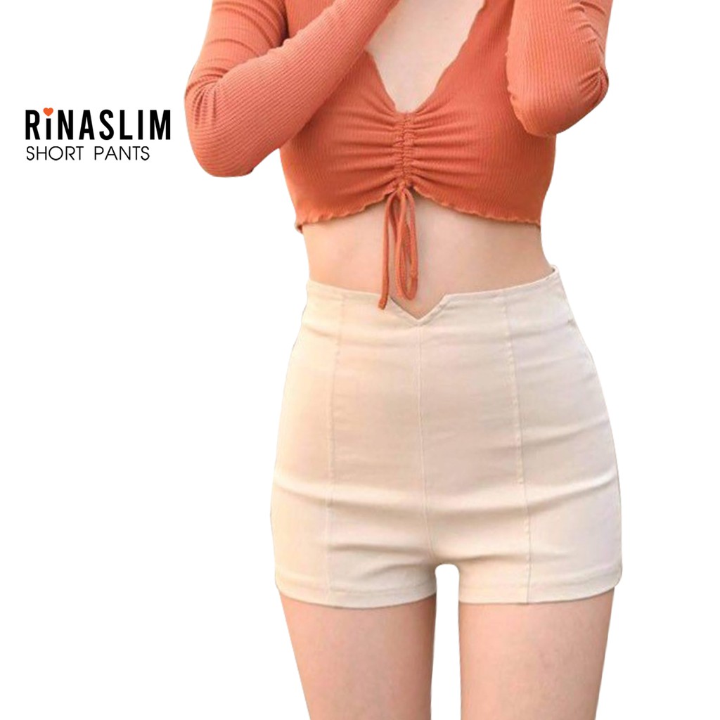 RINASLIM กางเกงขาสั้น สีครีม ทรงเกาหลี Slim Short