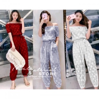 👗Pfashion [ส่งไว!!🚛] P4369 Set ลูกไม้ปาดไหล่กางเกงจั้ม Set of lace off the shoulder jumper pants