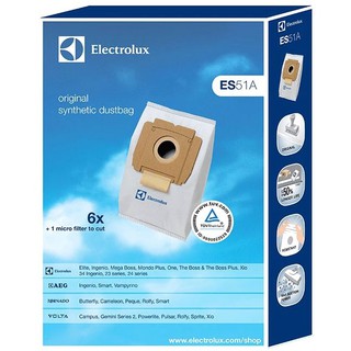 [พร้อมส่ง] ถุงเก็บฝุ่น ELECTROLUX ES51A ถุงดักฝุ่นสังเคราะห์ 6 ชิ้น พร้อมไส้กรอง Micro x1 ชิ้น อายุการใช้งานนานกว่า 50%