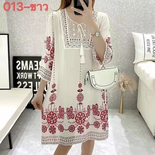 พร้อมส่ง มินิเดรสสาวอวบ เดรสสั้นสไตล์โบฮีเมี่ยน ผ้าสปัน นิ่มใส่สบาย ตรงไซส์100% 808#