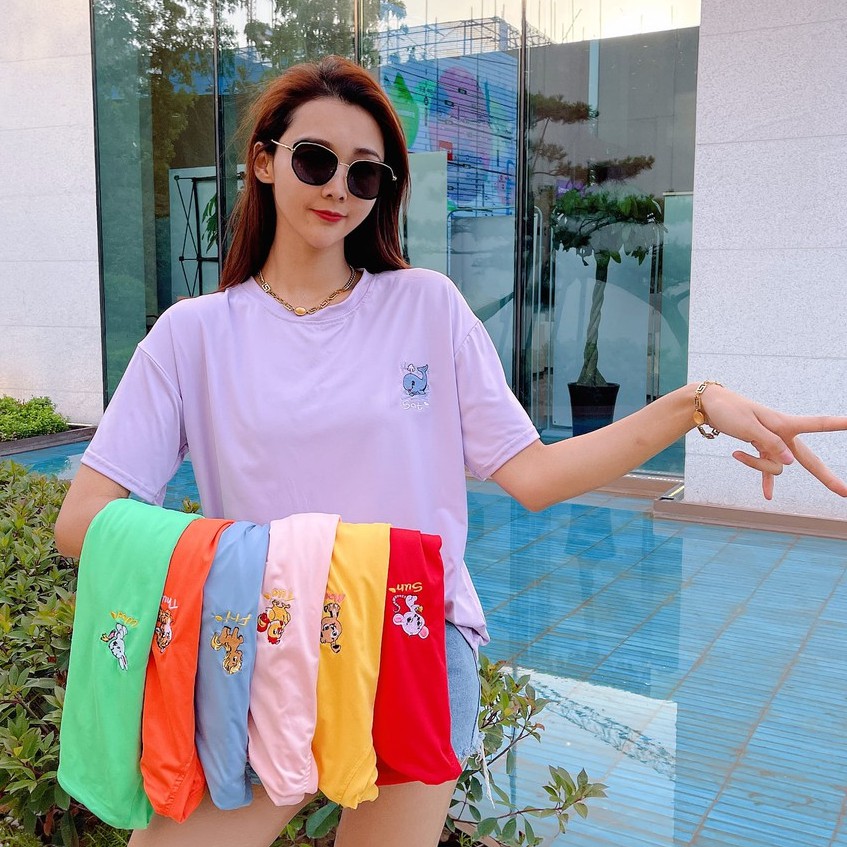 Fairy style เสื้อยืด คอกลม แขนสั้น ลายปักการ์ตูน ทรงหลว ผ้านิ่ม สวมใส่สบาย #9227