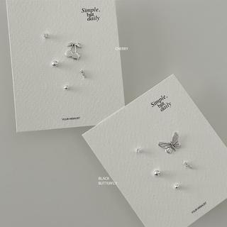 (earrings set) : DAILY SET  (CHERRY,BLACK BUTTERFLY) silver925 / เซ็ตต่างหูเงินแท้ (เซ็ตข้างตามภาพ) / YOUR WISHLIST