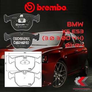 ผ้าเบรคหน้า BREMBO BMWX5 E53 (3.0 3.0d 4.4) ปี 01-04 (P06021B/C)