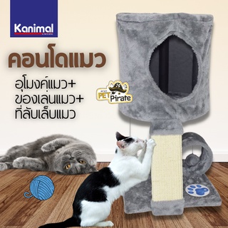 Kanimal Cat Tree ของเล่นแมว คอนโดแมว อุโมงค์มุด พร้อมที่ลับเล็บ ที่นอนแมว สีเทา ขนาด 38x32x58 cm