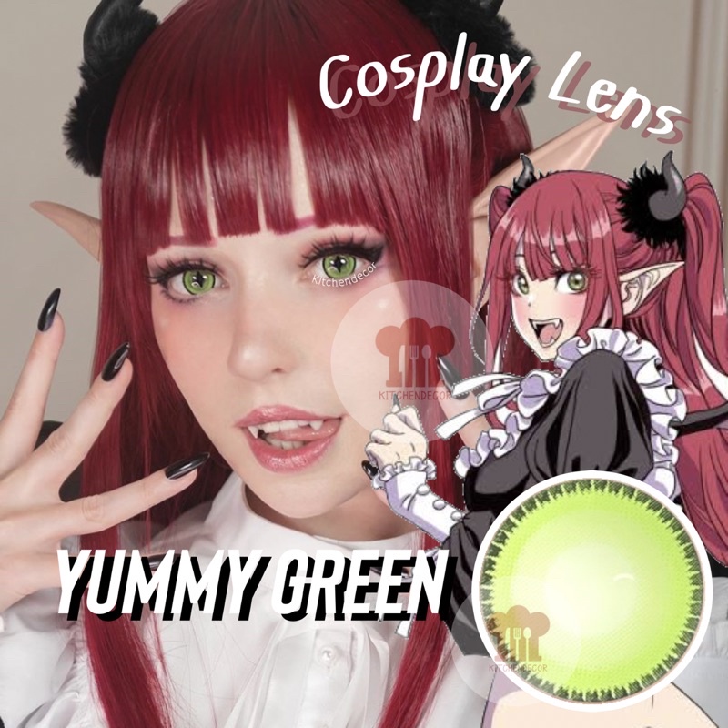 Eye Care 70 บาท ส่งจากไทย คอนแทคเลนส์ Cosplay Yummy Green สีเขียว Liz Kyun | Marin หูเอลฟ์ยาว เขี้ยวปลอม Health
