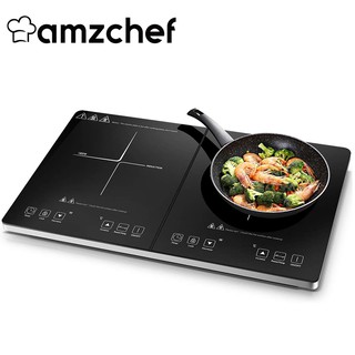 Amzchef เตาแม่เหล็กไฟฟ้าคู่ พร้อมตัวควบคุมอิสระ ปรับระดับอุณหภูมิ 10 ระดับ 3500W