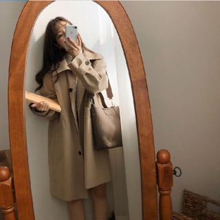 🍑 Winter brown trench coat เสื้อโค้ทยาวสีกากี เนื้อผ้าสเปนเด็กส์ผสมโพลีเอสเตอร์หนา 🌈