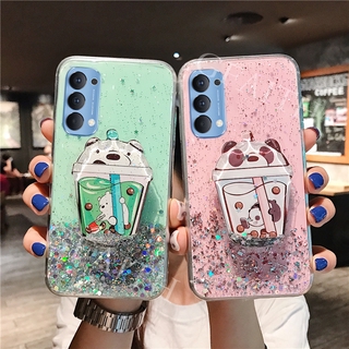 โทรศัพท์oppo Reno 5 Pro 2021 Cute Cartoon Bears Design with Quicksand Bracket Stand Holder Bling Glitter Soft Cover เคส Reno5