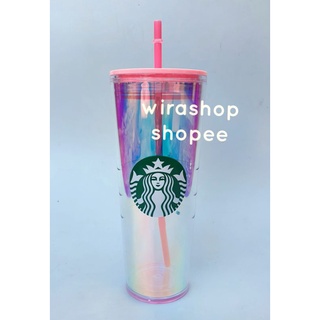 แก้วstarbucks 2ชั้น สีเหลือบ เก็บความเย็น