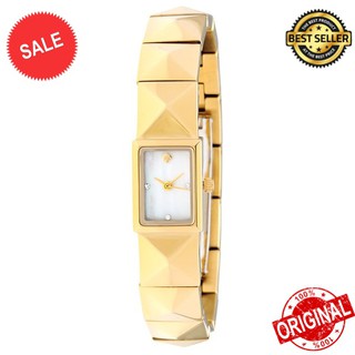 นาฬิกาข้อมือ Kate Spade New York Women 1YRU0276  Cobble  Gold-Tone Rectangle Watch with Pyramid Link Bracelet