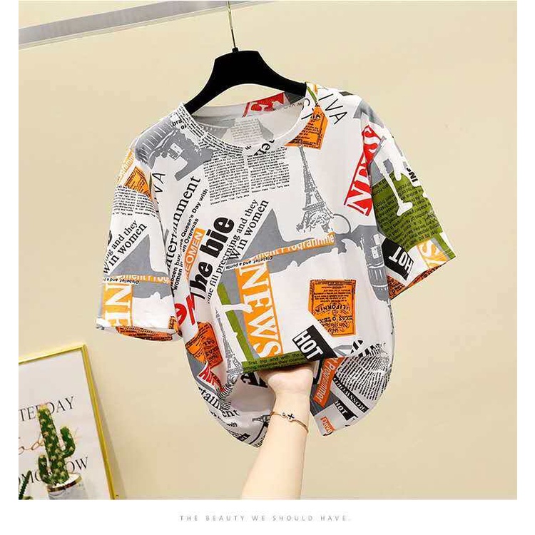 Mao shop เสื้อยืดแฟชั่นผู้หญิงลายทางแขนสั้นคอกลม เนื้อผ้าดีใส่สบาย! New Fashion women's HAN SY SOCIE