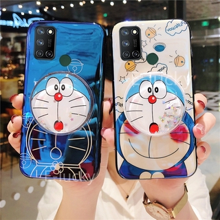 เคส OPPO A73 A93 A53 A92 A52 Phone Case New Quicksand Mirror Cute Doraemon Stand Holder Blu-ray Cartoon Couple IMD Phone Cover Case