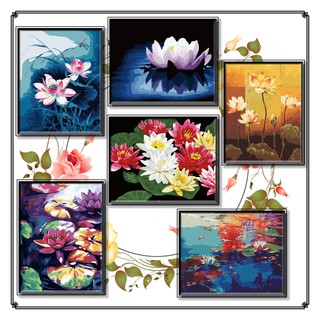 40*50Cm Diy ภาพวาดสีน้ำมัน ภาพระบายสีตามตัวเลข Painting Paint By Numbers Lotus