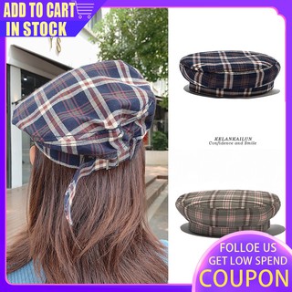 หมวก beret ทรงแปดเหลี่ยมลายสก๊อต retro สําหรับผู้หญิง