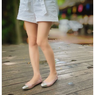 รองเท้าหนังแกะ ICONIQ รุ่น Leah Flat Bi-Color Comfy Ballerina in Rose Taupe/Champagne