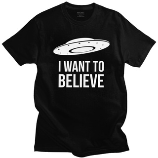 เสื้อยืดผ้าฝ้าย เสื้อยืดแขนสั้น ผ้าฝ้าย แบบนิ่ม พิมพ์ลายเอเลี่ยน I Want To Believe สําหรับผู้ชาย