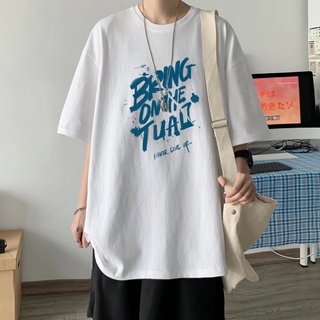 T-shirt【M-3XL】Korean fashion casual trend tide brand mens 100% cotton short-sleeved T-shirt Letter print half sleeve T-shirt Oversized loose and comfortable round neck T-shirt top