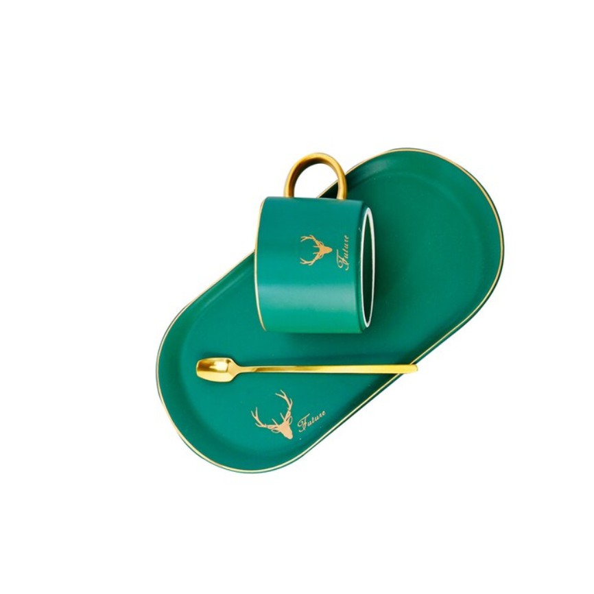 ชุดกาแฟพร้อมจานรองและช้อน CUIZIMATE ลาย FUTURE รุ่น BT3382G สีเขียว ขนาด 240 มล. จำนวน 3 ชิ้น