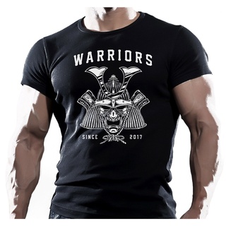 คอลูกเรือWarriors - เสื้อยืด ผ้าฝ้าย พิมพ์ลาย Samurai Bushido สไตล์ญี่ปุ่น สีดําS-5XL