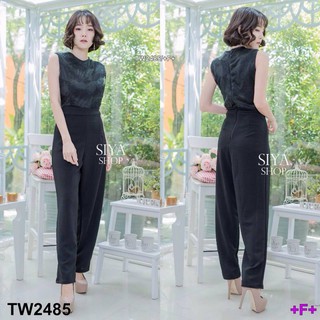 SS2485 Jumpsuit แขนกุด งานปักลายใบไม้