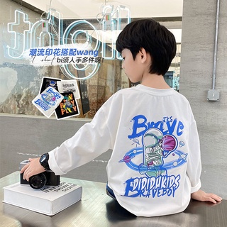 Higobaby 【Ready to ship】 boys sweater  Long-sleeved T-shirt  Cartoon cosmonaut kids sweatershirt pattern loose fit autumn fashion For boys aged3-15 years Korean style top