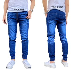 ๋JEANSEXPRESS CPD JOGGER JEANS กางเกงยีนส์ขาจั้มชายสีบลูฟอก เอวยางมีเชือก เป้าซิป สวมใส่สบาย Size 28-36