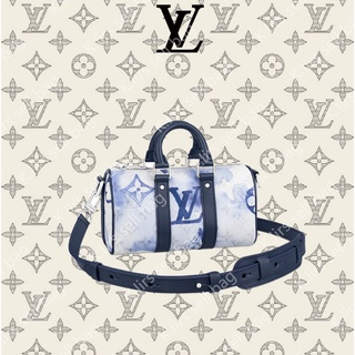 Louis Vuitton/ LV/ KEEPALL XS กระเป๋าถือ สีฟ้าและสีขาว/ กระเป๋าสะพายข้าง