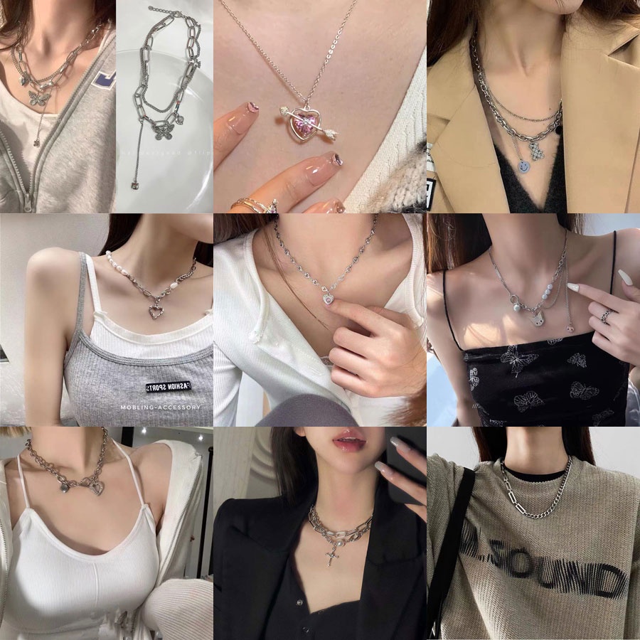 เวอร์ชั่นเกาหลีสร้อยคอรักสั้นการ์ตูนกระดูกไหปลาร้าโซ่ฮิปฮอปย้อนยุคซอกออกแบบโซ่หนาจี้