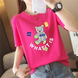 ใหม่  เป็นที่นิยม  ลายการ์ตูนหมี  คอกลม  แขนสั้น  เสื้อยืด  9สี  M~3XL