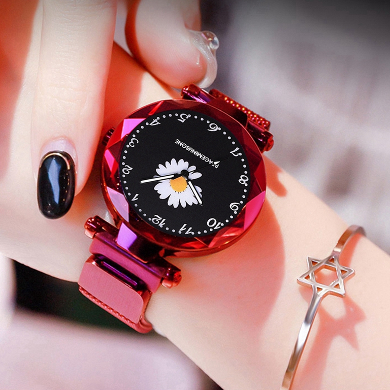 Jam Tangan Wanita Daisy Starry Sky นาฬิกาข้อมือควอตซ์แฟชั่นสายแม่เหล็ก