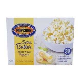 Extra Butter Microwave Popcorn Preferred Popcorn 255g.เอ็กซ์ตร้าบัตเตอร์ไมโครเวฟ ป๊อปคอร์น พรีเฟอร์ ป๊อปคอร์น 255กรัม