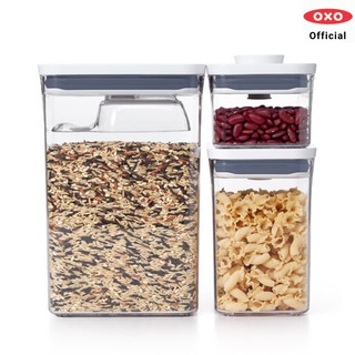 OXO กล่องถนอมอาหาร เซ็ท 3  สี่เหลี่ยมผืนผ้า พร้อมช้อนตัก l 3 PC POP CONTAINER RECTANGLE SET  ของแท้ 100%