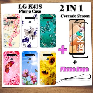 2 IN 1 LG K41S เคสโทรศัพท์ พร้อมกระจกนิรภัย เซรามิค ป้องกันหน้าจอ โค้ง ฟิล์มนิรภัย ผีเสื้อ